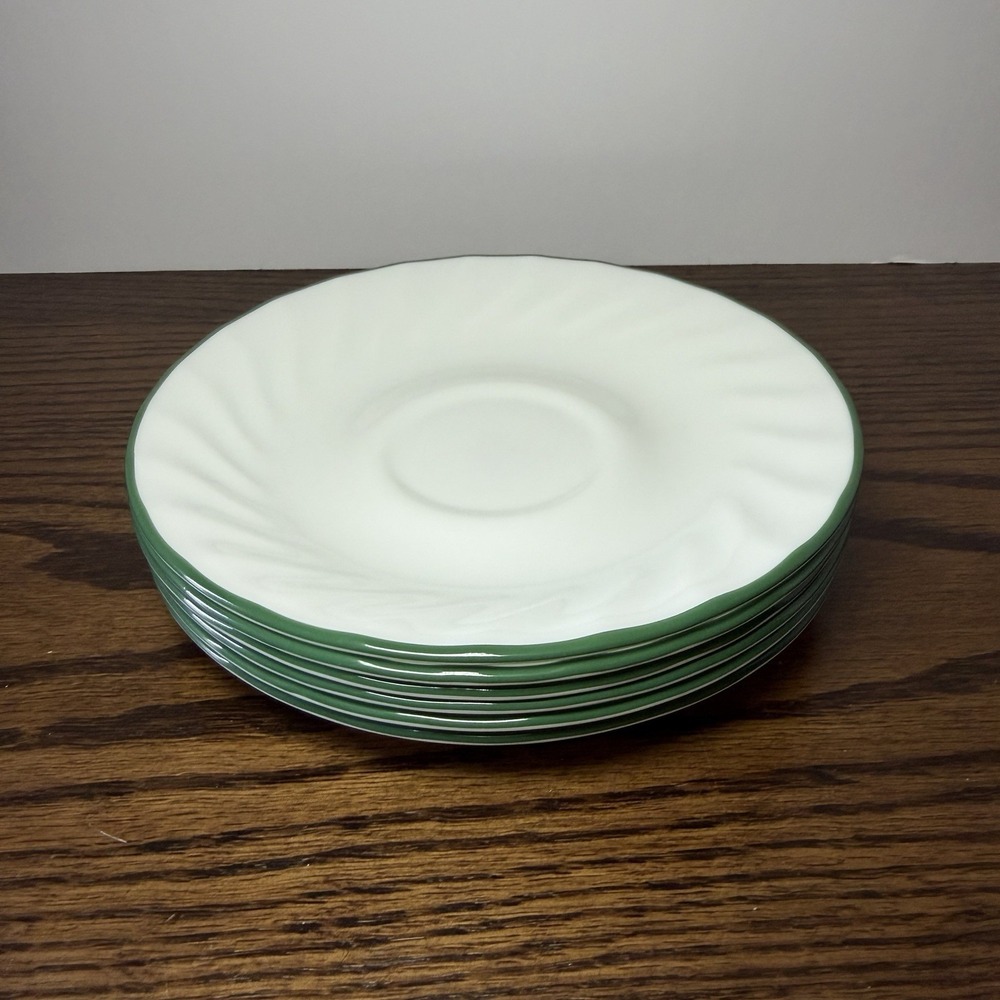 Vintage Corelle Callaway Ivy White Swirl Green‎ Rimmed Saucer Plates Set Of 6
